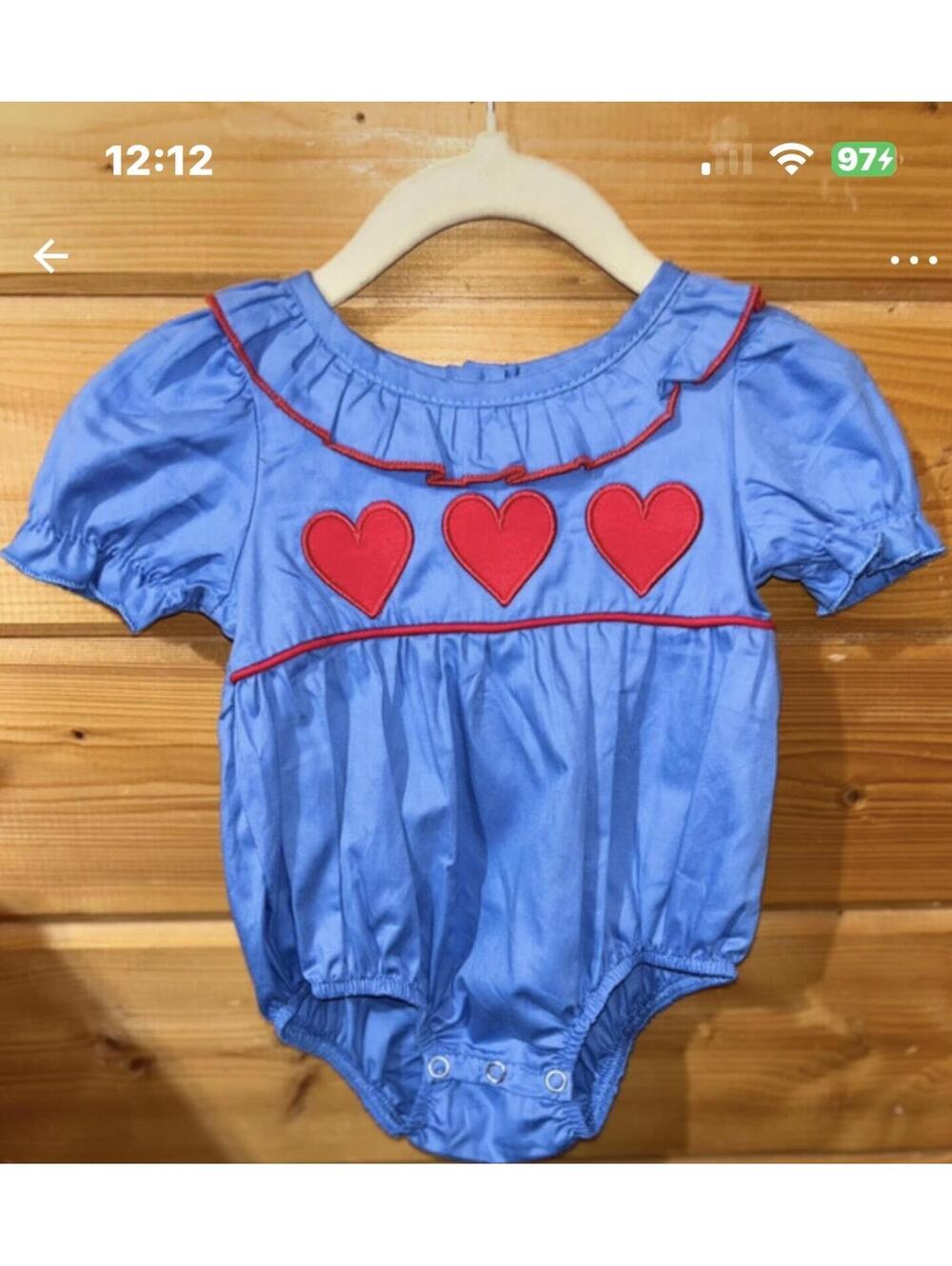 Rylee Faith Designs Blue Heart Bubble Romper NWT